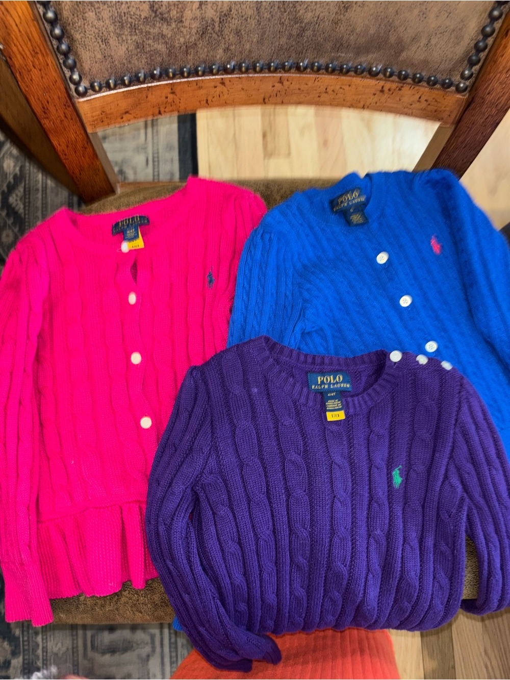 Polo by Ralph Lauren Girls Cable Knit Cardigans - Pink, Blue, Purple